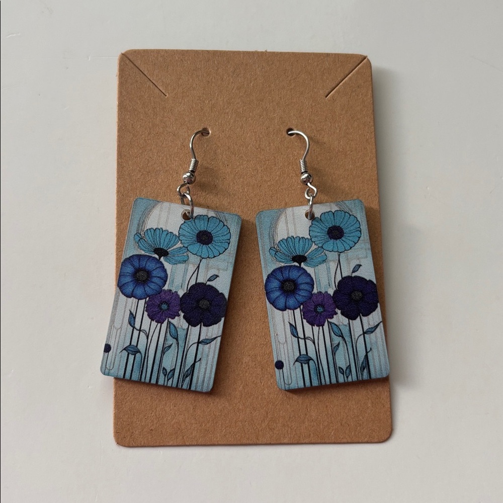 Fashion Jewelry Blue Floral Earrings - Picture 2 of 4